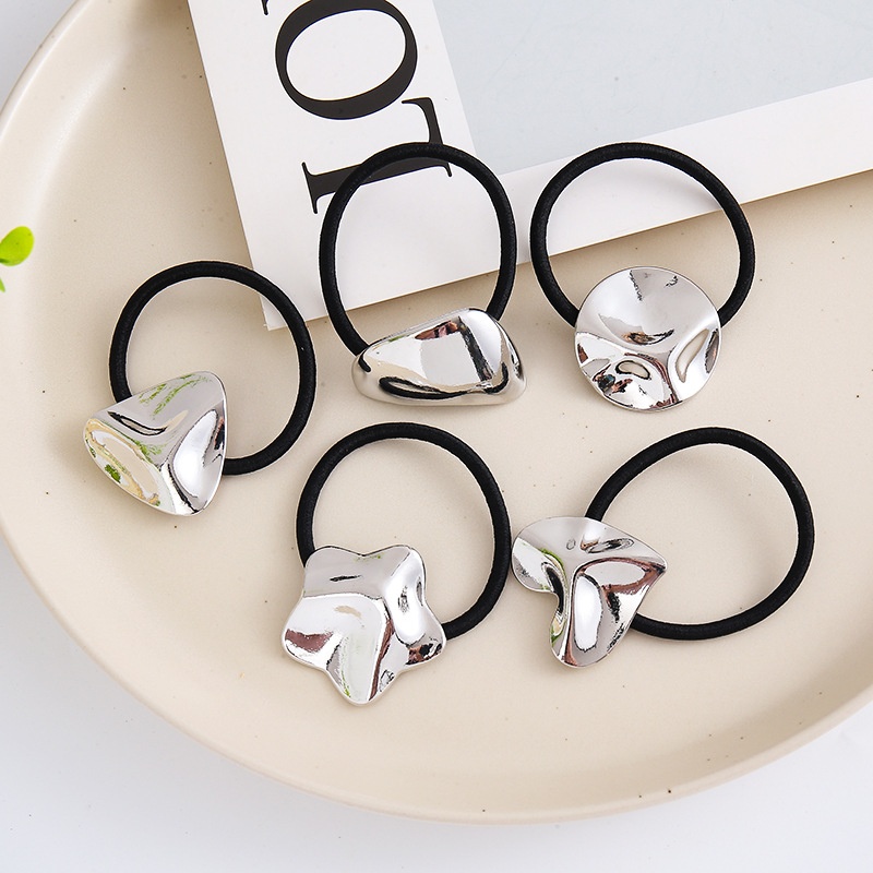 Women Metal Hair Ties Cold Tone Retro Geometric Star Heart