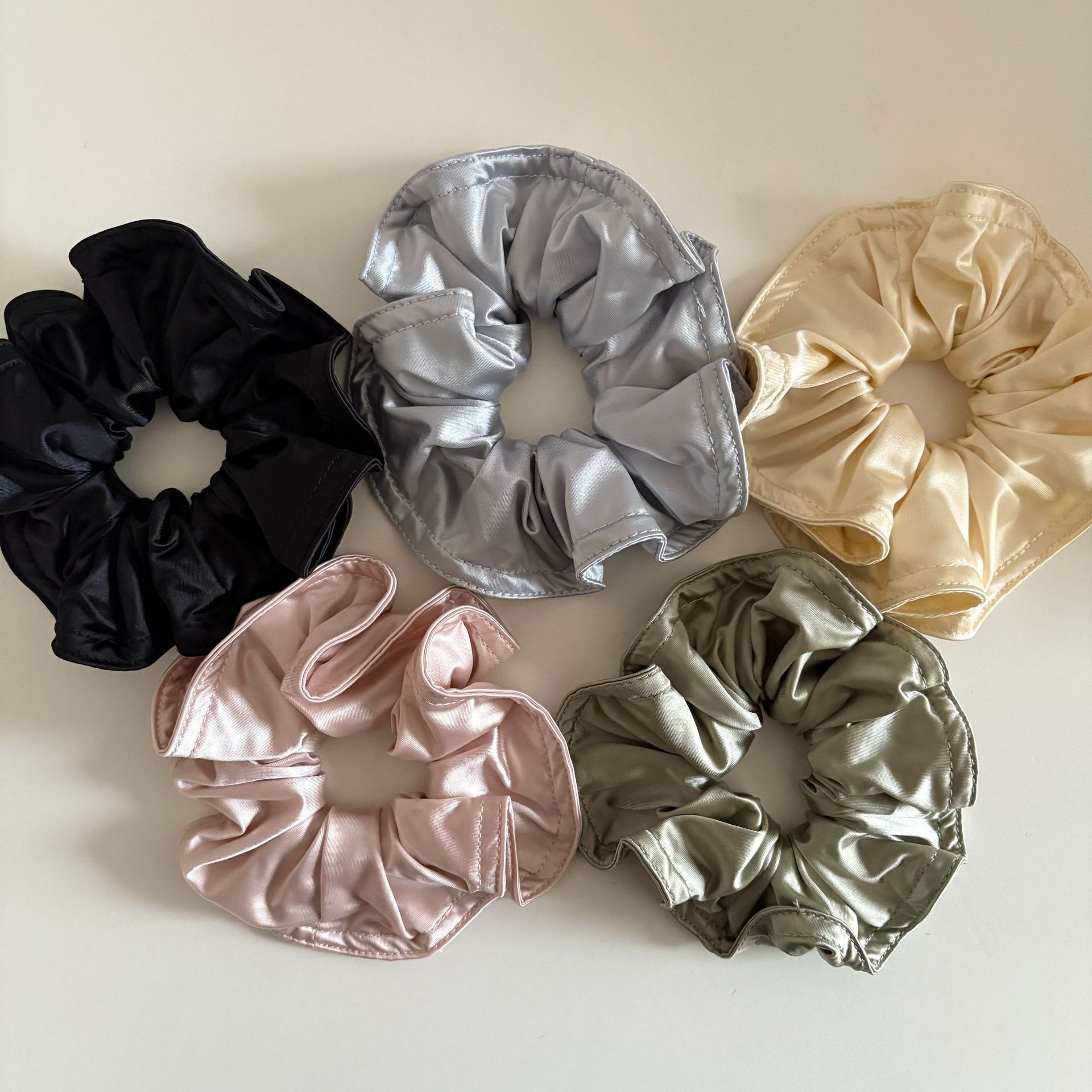 Women's Elegant Satin Scrunchie Hair Tie For Spring Solid Black