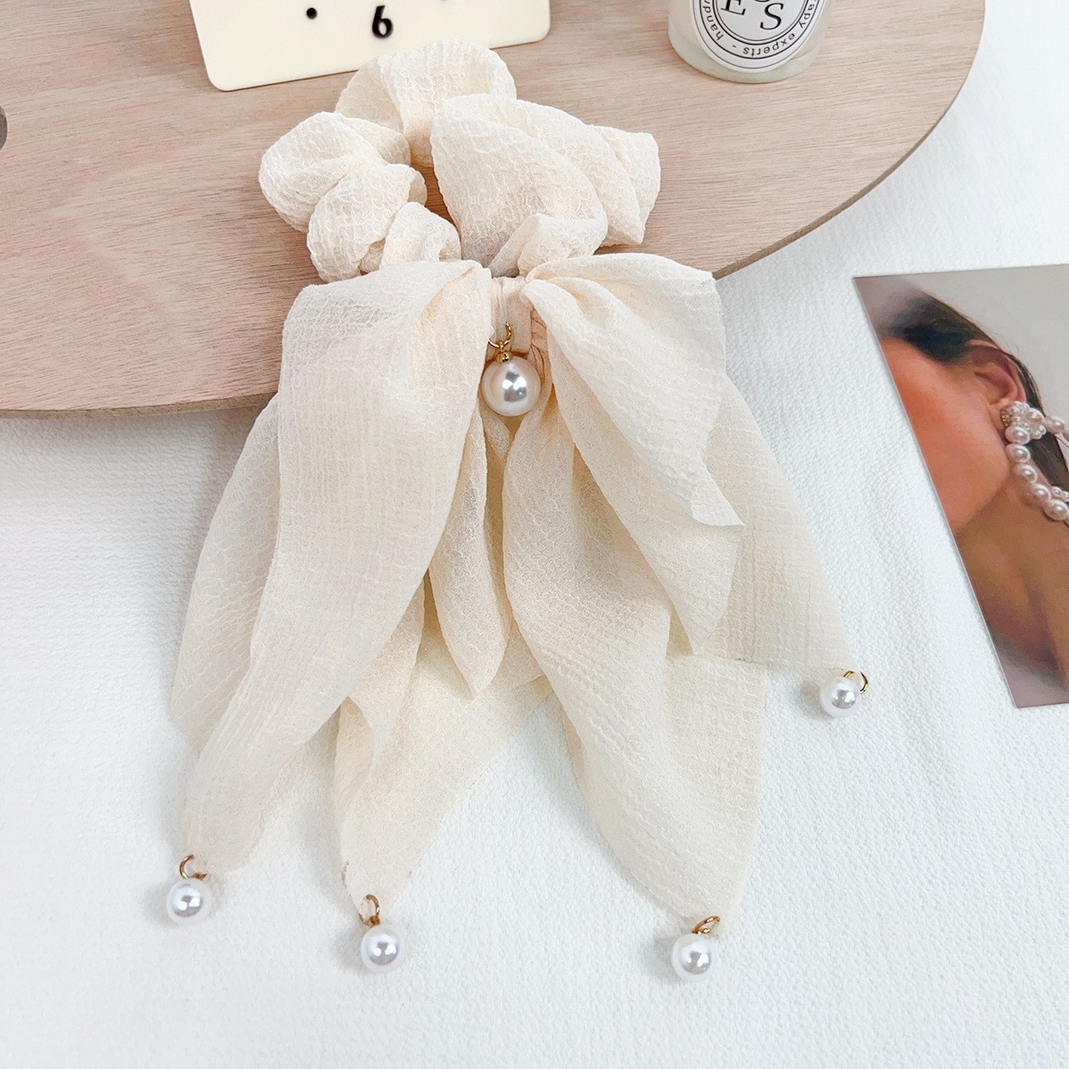 Women's Elegant Pearl Ribbon Cloth Hair Band Office Romantic Circle