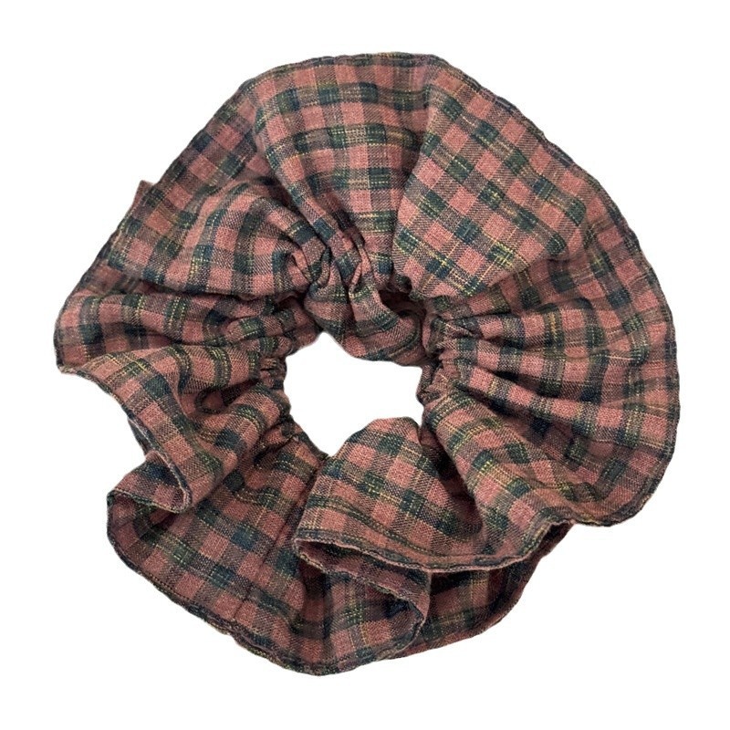 Women's Retro Soft Cloth Everyday Scrunchie Hair Tie Pink Plaid