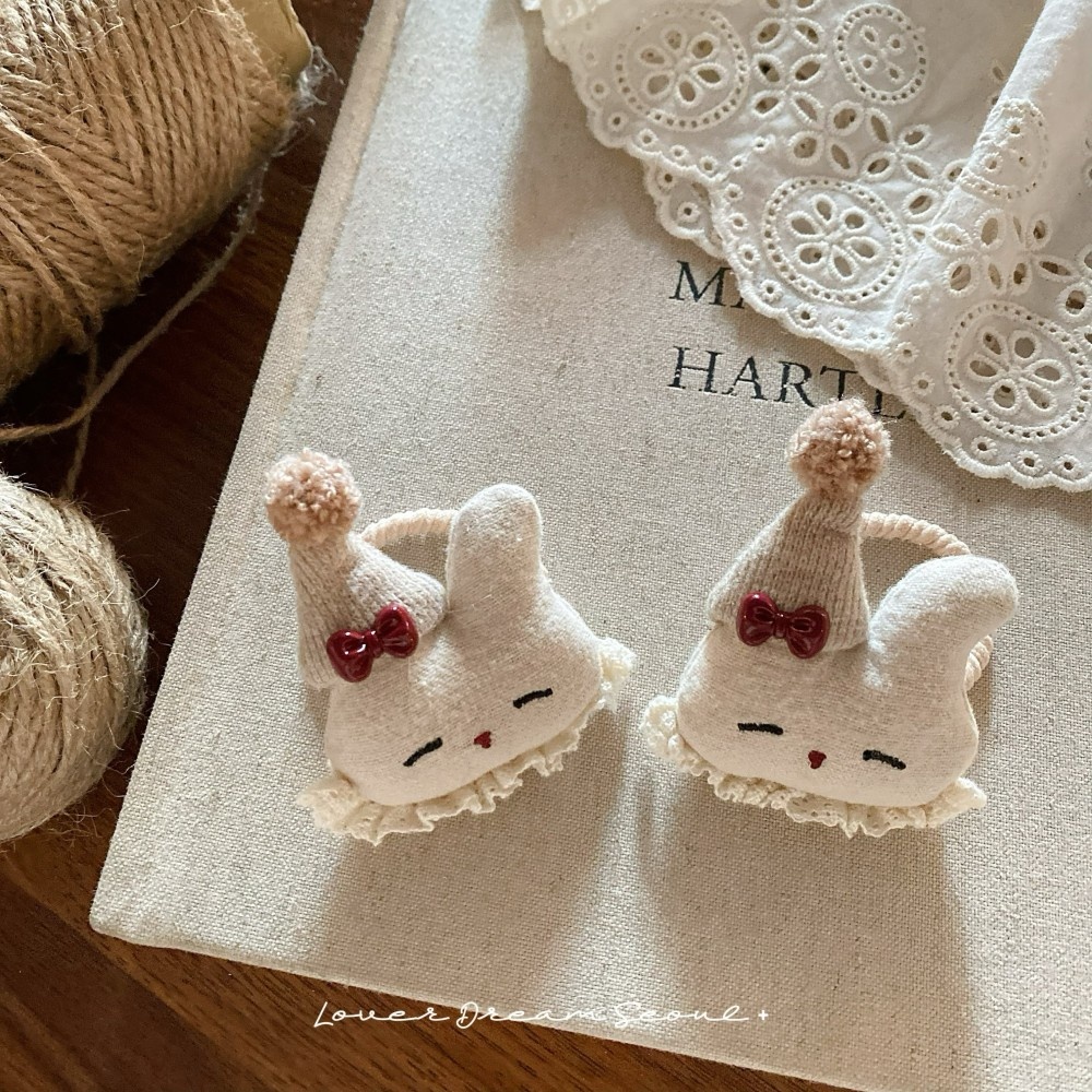 2Pcs Girls Cute Rabbit Plush Hair Ties High Elasticity Winter Soft Hair Bands
