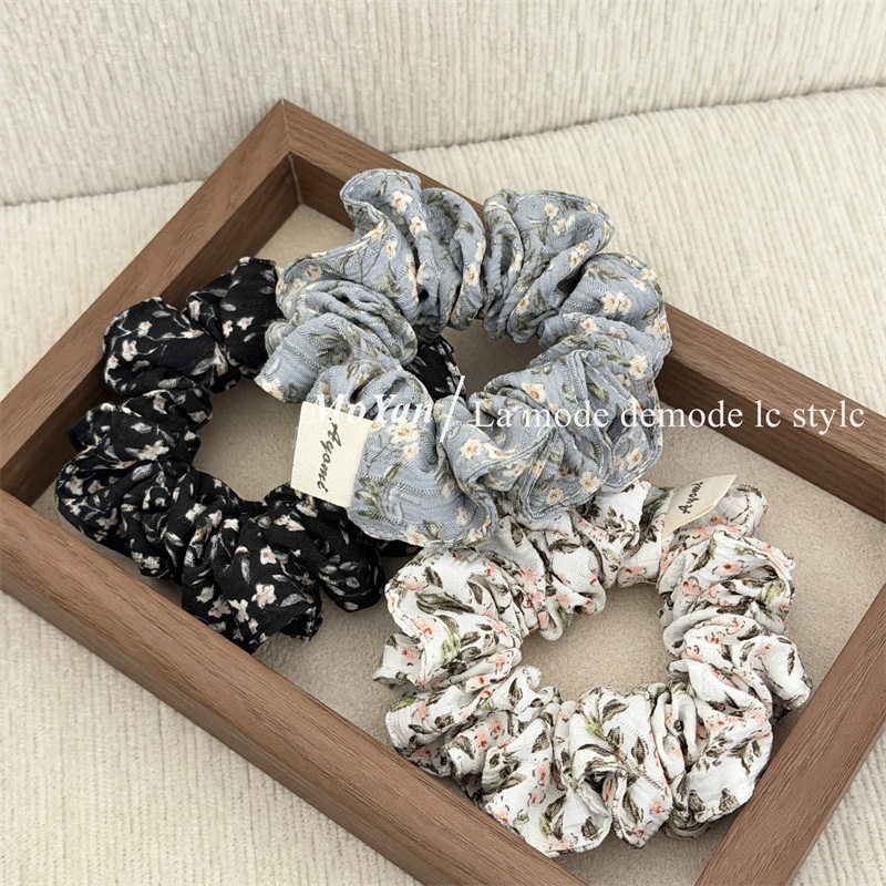 Women Spring Fabric Ponytail Hair Tie French Ditsy Floral White