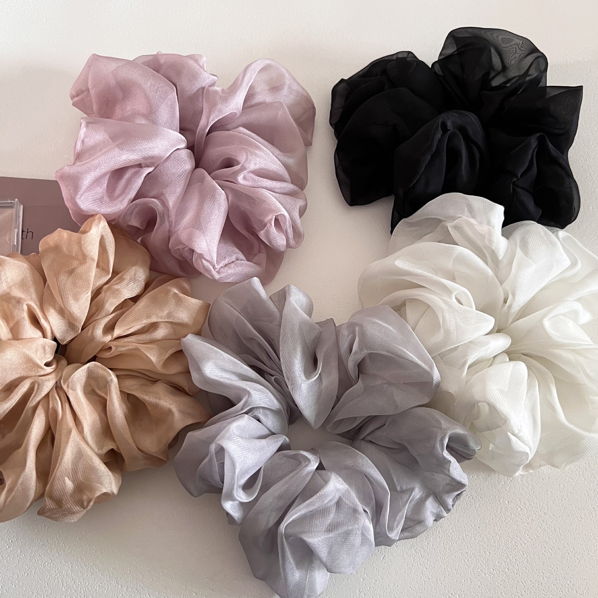 Women's Soft Mesh Loose Bun Hair Tie French Gauze Scrunchie Solid Color