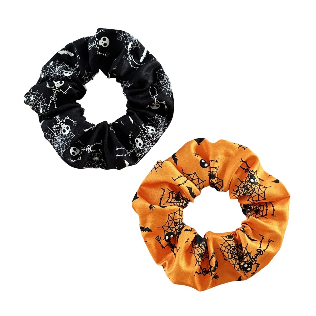 Women's Handmade Cloth Hair Ties Spooky Halloween Skull Spider Web Print
