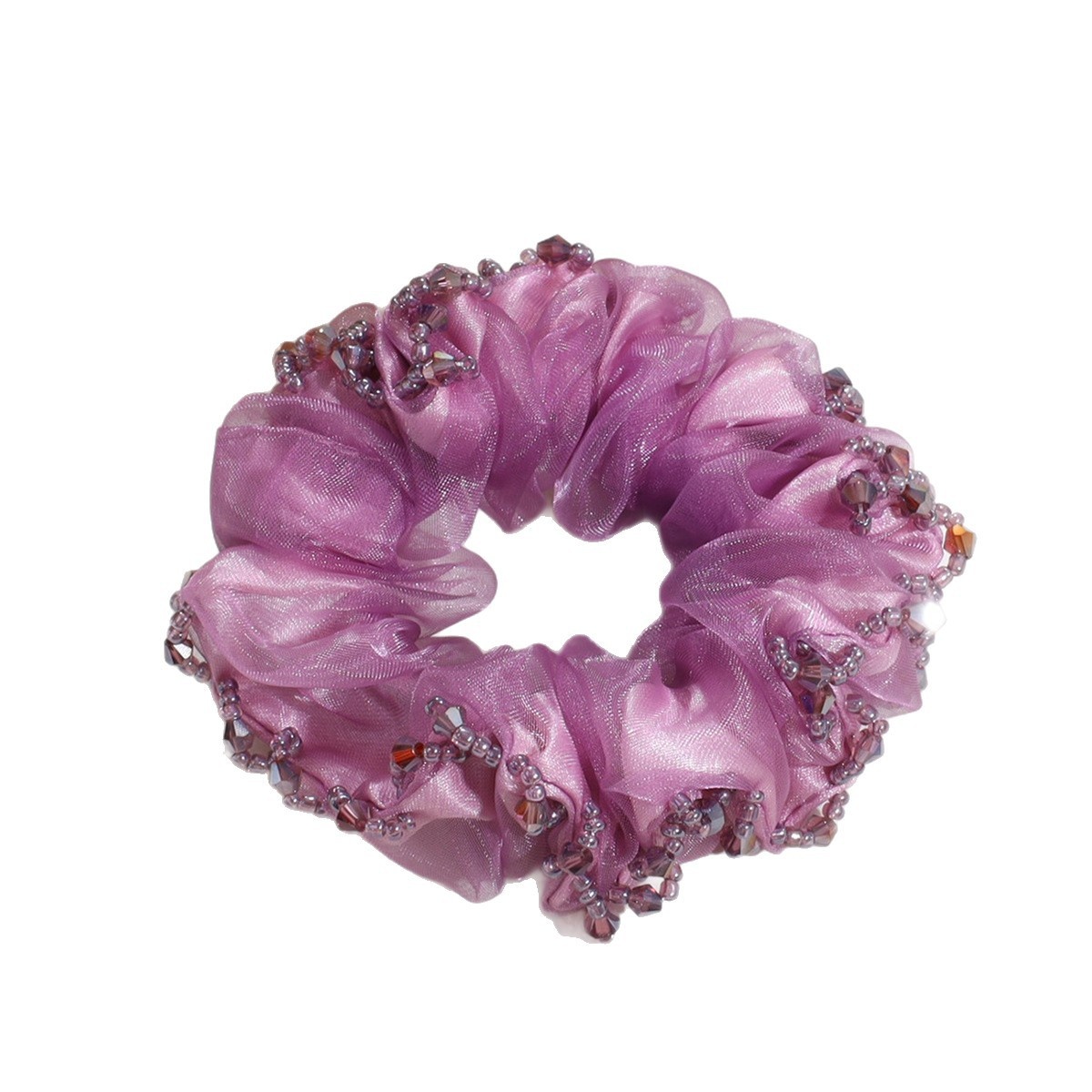 Women's Elegant Organza Hair Tie With Pearl Rhinestone Flower Tassel