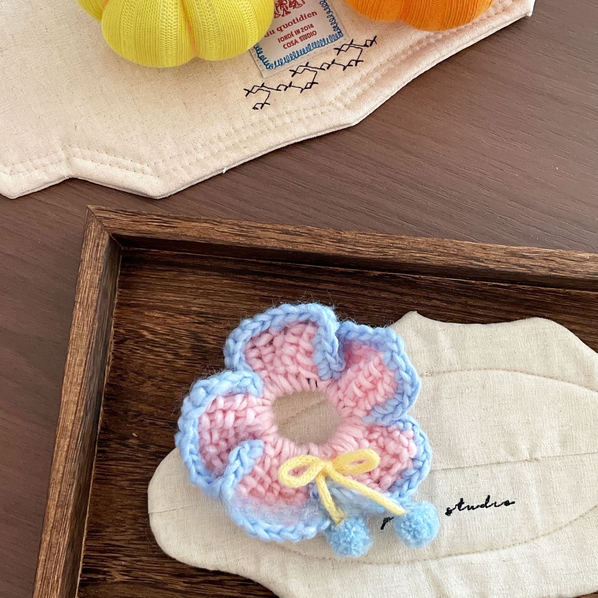 Women's Winter Furry Elastic Hair Tie Handmade Crochet Flower Bow