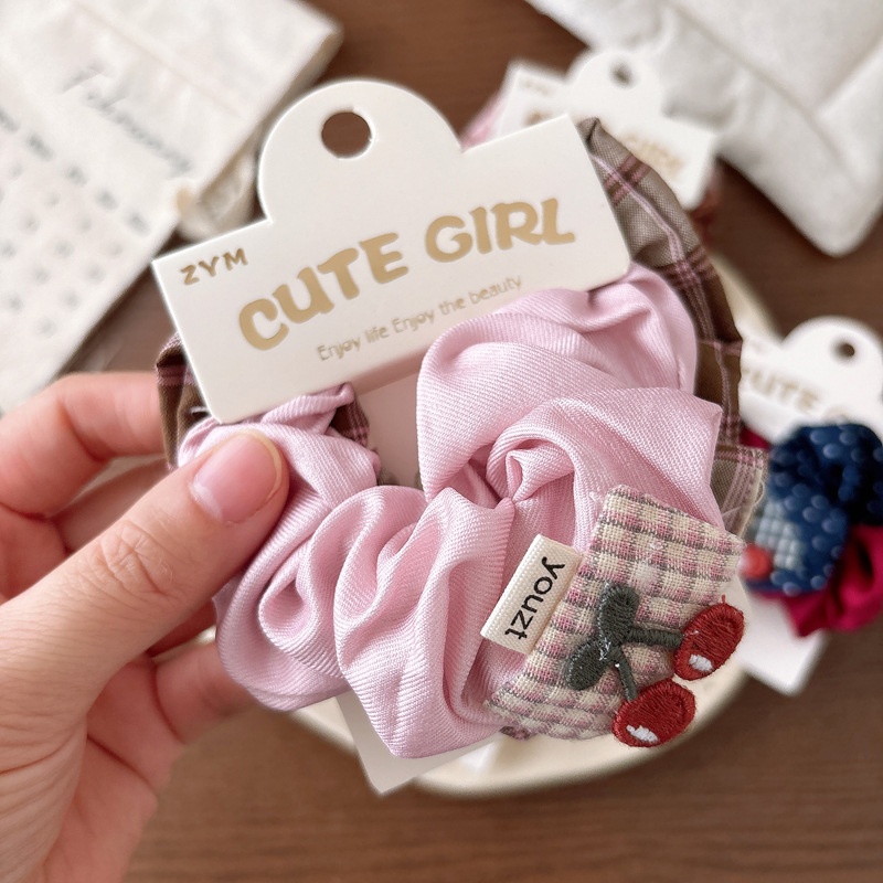 Girls Versatile Retro Fabric Elastic Hair Ties Set Plaid & Solid Color