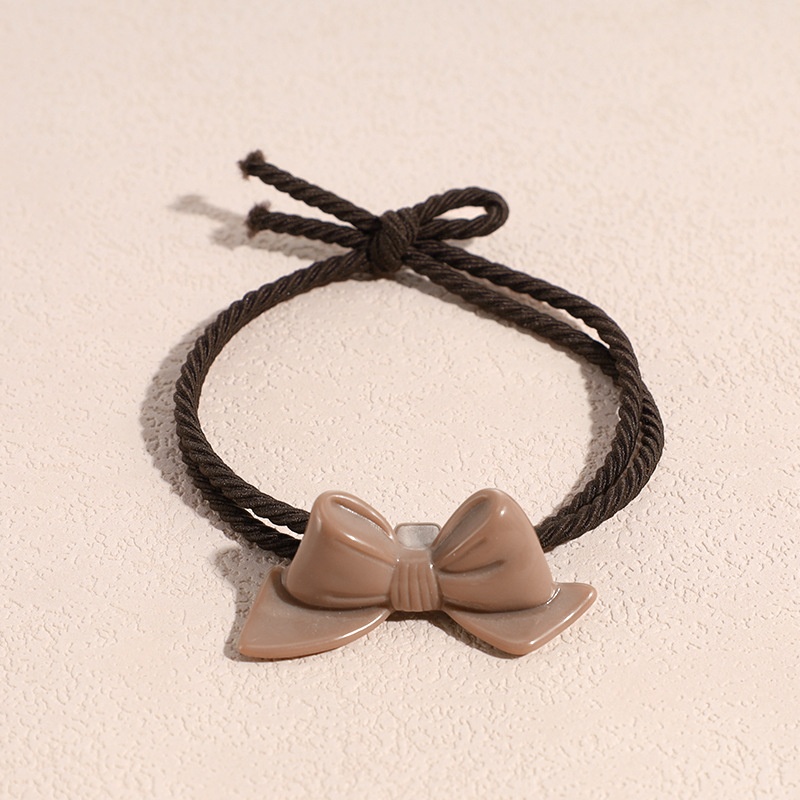 Women's Simple Autumn Cloth Bowknot Hair Tie Coffee Beige Chain Print