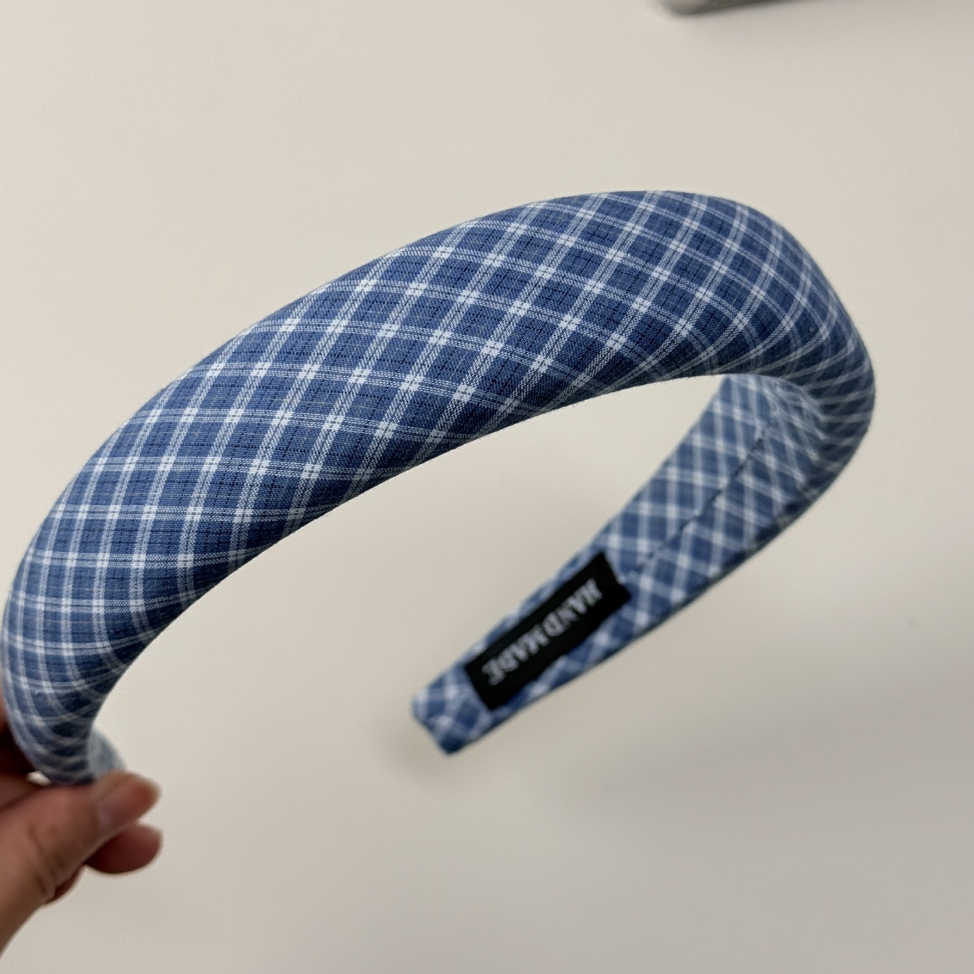 Women Sweet Cloth Hair Band Spring Daily Wear Blue Plaid Pattern
