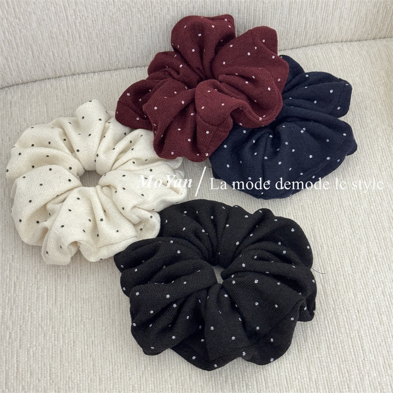 Women's Soft Knitted Low Ponytail Elastic Hair Bands Polka Dot