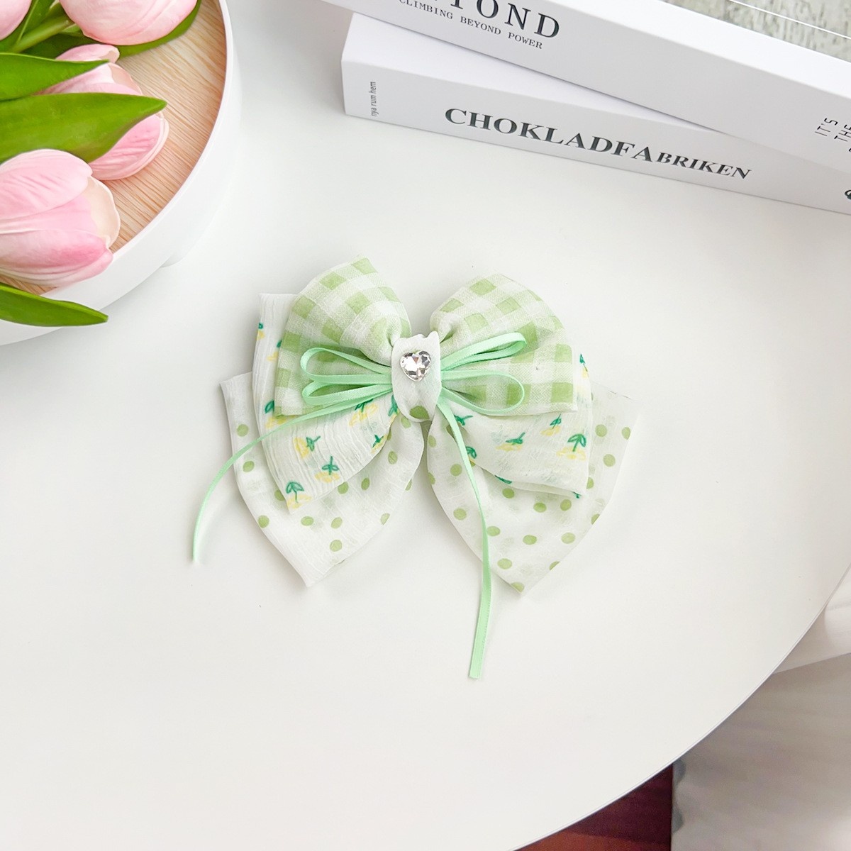 Women's Elegant Fabric Party Hair Ties Fresh Floral Grid Pattern