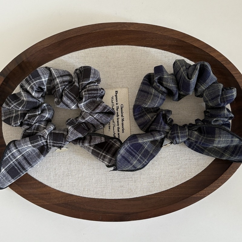 Women's Daily Cloth Bow Tie Hair Scrunchie Black Checkered Pattern