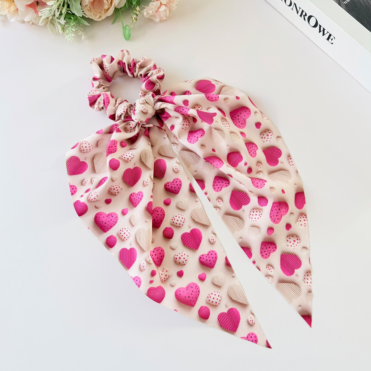 Women's Valentine Candy Heart Print Large Elastic French Bow Headband