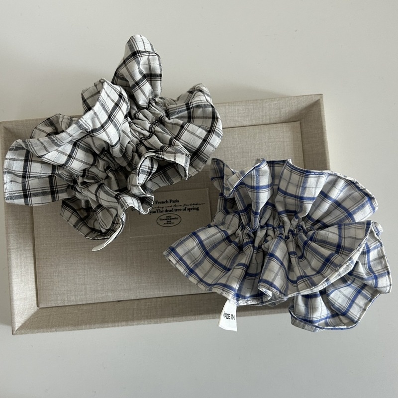 Women's Everyday Cloth Scrunchies Hair Ties Blue Black Checkered Plaid
