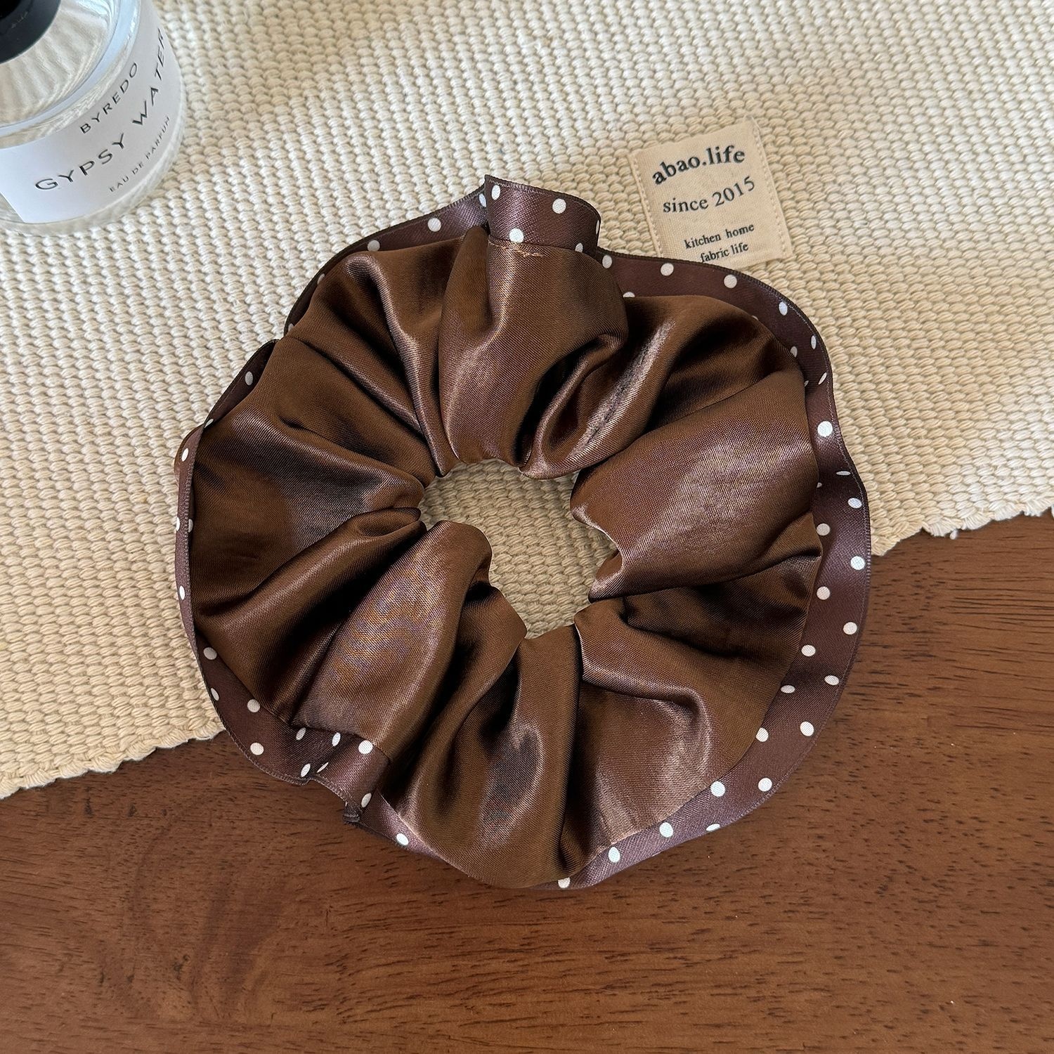 Women's Elegant Satin Lace Edge Hair Ties Scrunchies Polka Dot Pattern