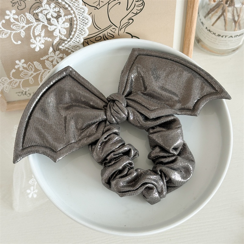 Women's Handmade Halloween Party Hair Scrunchie Retro Gothic Bat Bow