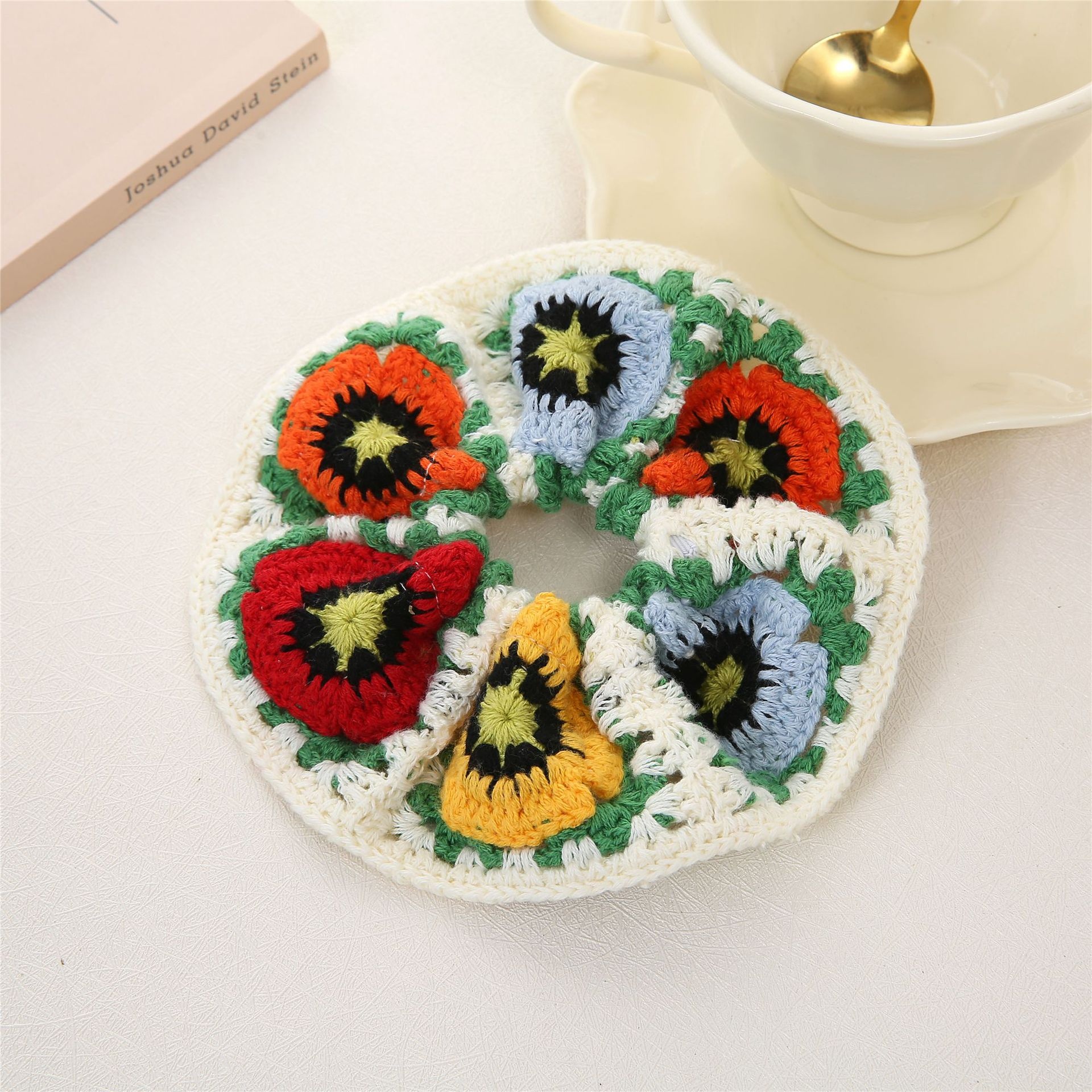 Women's Knitted Scrunchie Hair Tie Ponytail Holder Ditsy Floral Rose