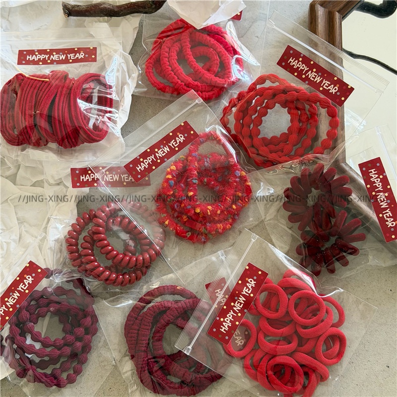 Women's Festive Elastic Cloth Hair Bands Red Solid Camo Leopard