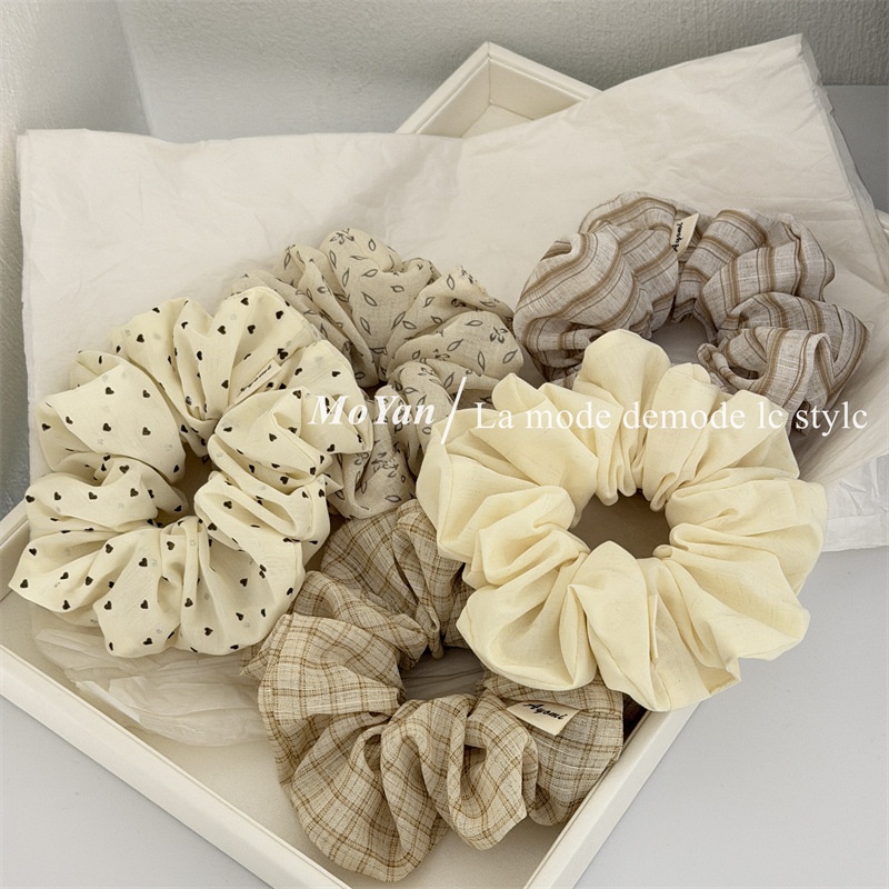 Women's Soft Cloth Daily Hair Tie Scrunchie Beige Solid Color