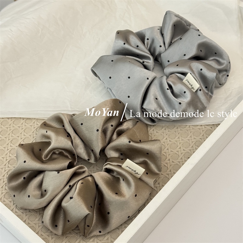 Women's Simple Summer Cloth Hair Tie Scrunchie Grey Polka Dots