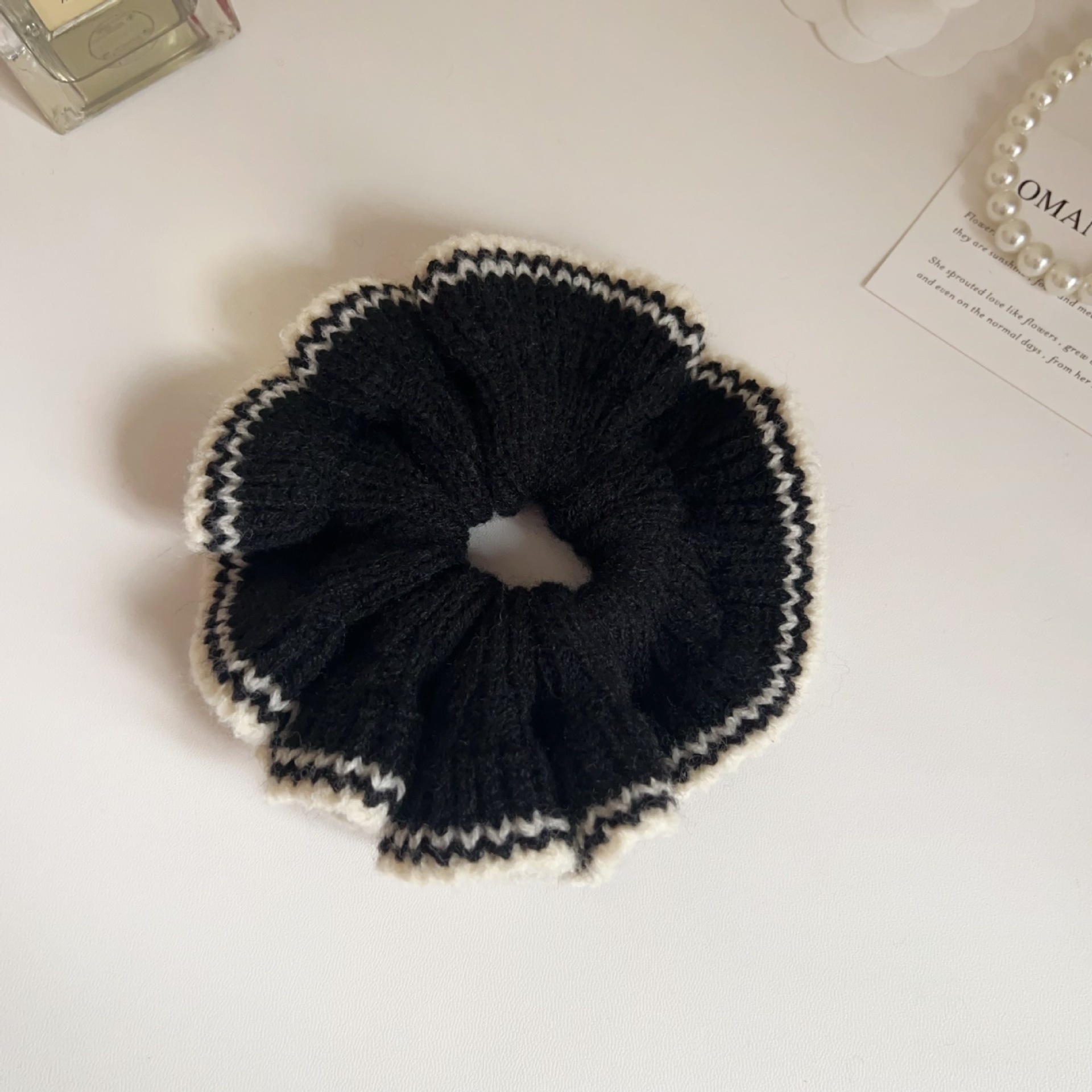 Women's Autumn Winter Warm Yarn Hair Tie Pink Plaid Color Block