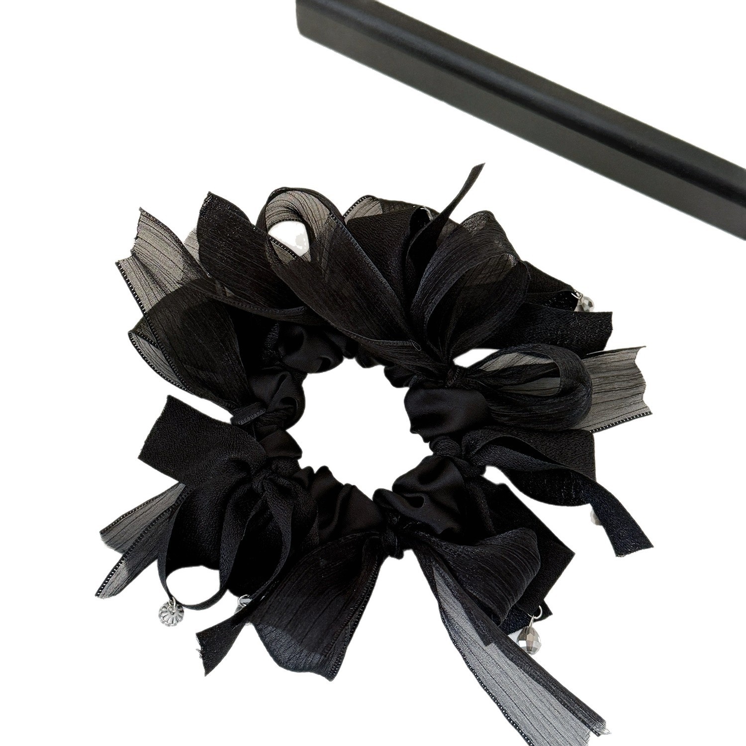 Women's Soft Gauze Spring Summer Hair Tie Black Pink Bowknot