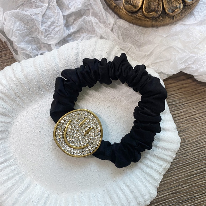 Women's Rhinestone Low Bun Hair Tie Rose Gold Silver Smiley Face Tartan