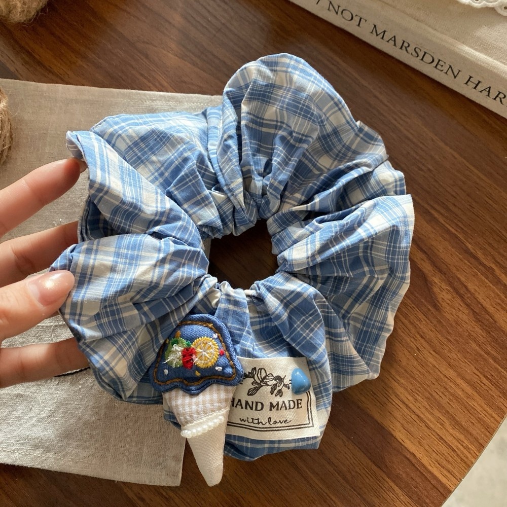 Women's Cute Summer Fabric Hair Tie Blue Cartoon House Pattern