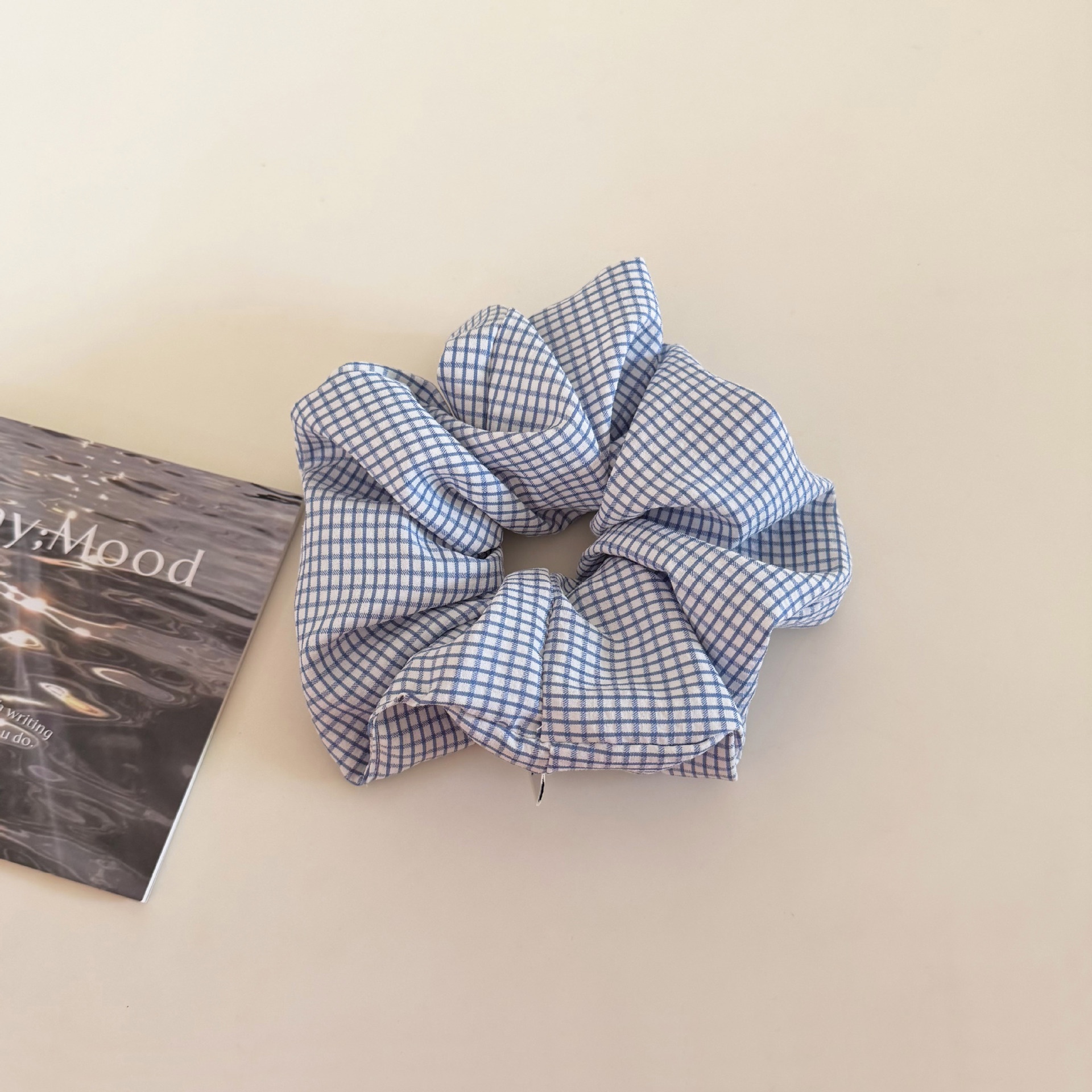 Women's Daily Cloth Hair Scrunchie Light Blue Checkered Plaid
