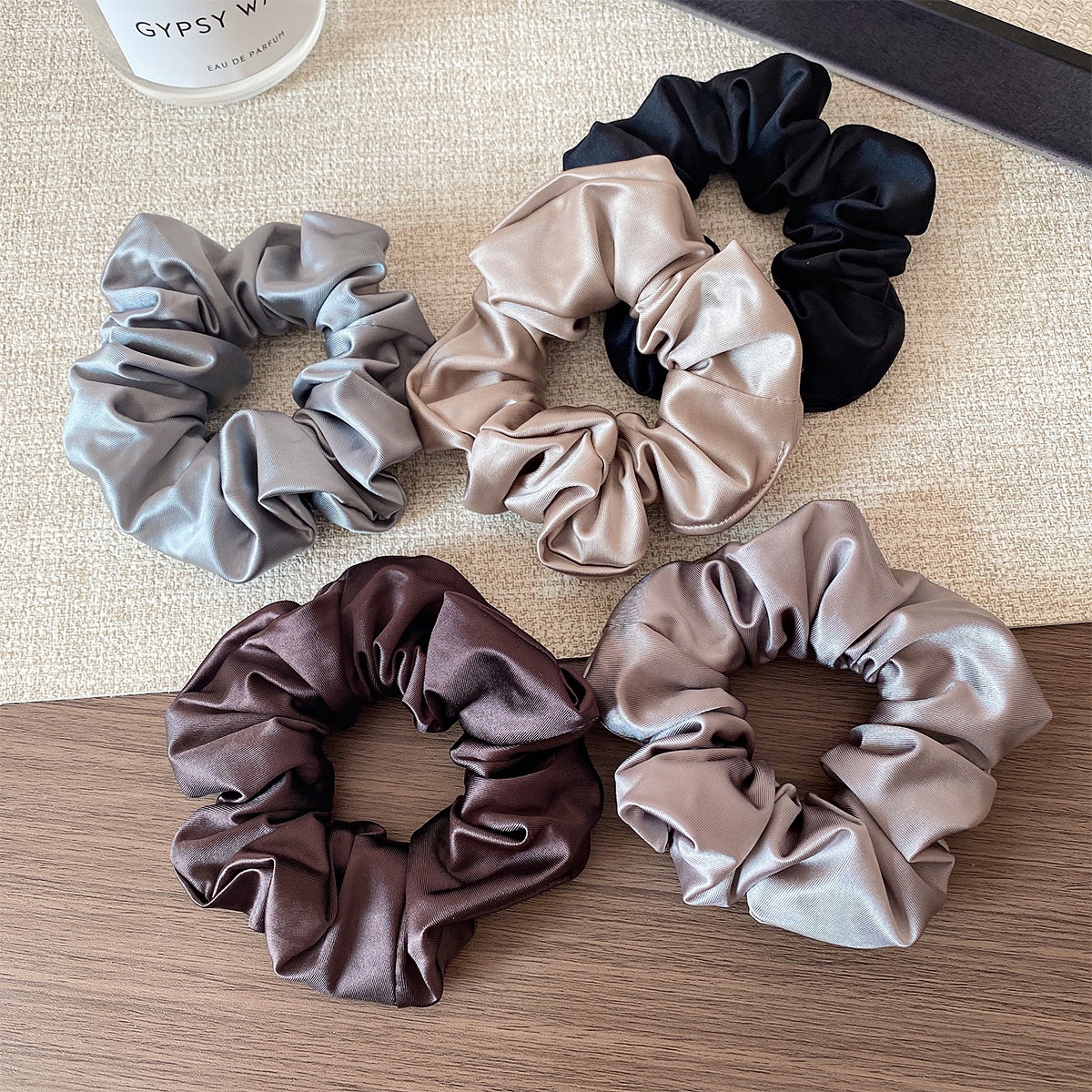 Women's Smooth Satin Scrunchie Hair Tie For Daily Wear Solid Black