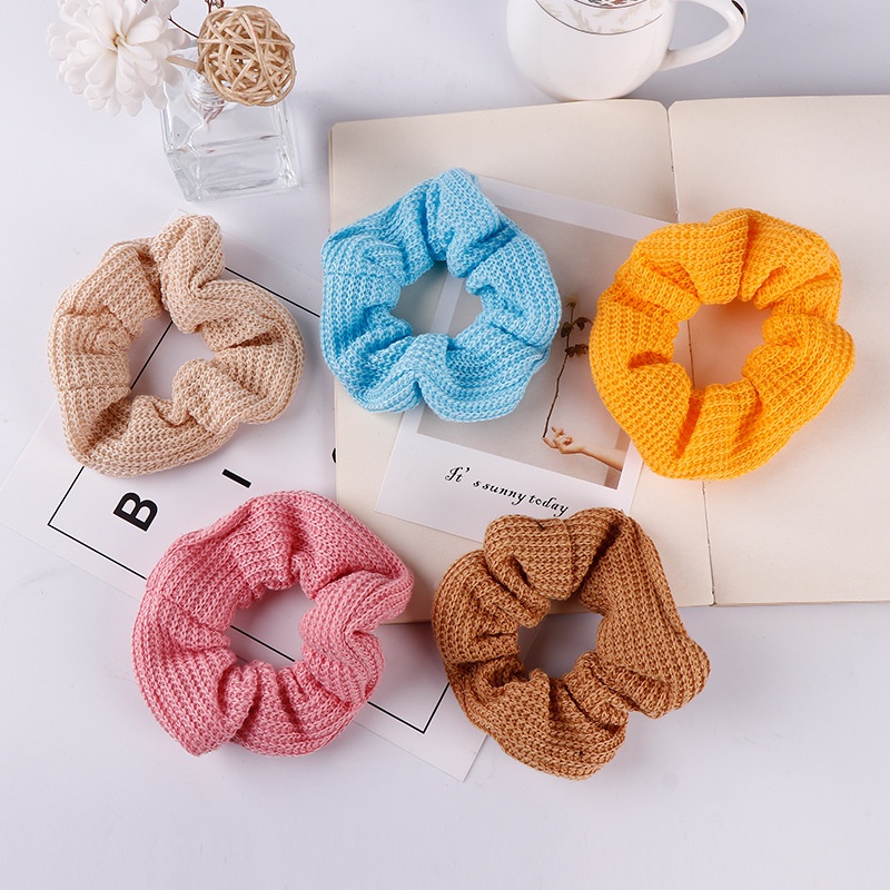 Women's Winter Thick Knitted Braided Hair Scrunchies Solid Color