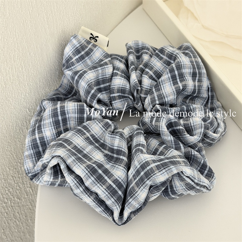 Women's Sweet Comfortable Cloth Hair Tie For All Seasons Blue Plaid
