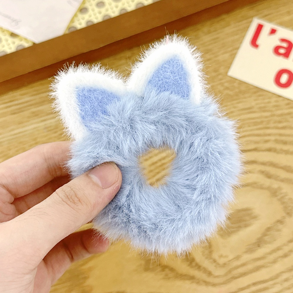 Girls Autumn Winter Plush Cat Ear Ponytail Hair Tie Macaron Colors