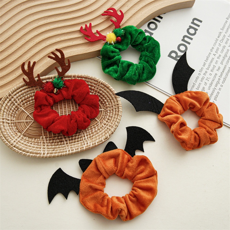 Women's Flannel Hair Scrunchie Solid Color For Halloween Christmas