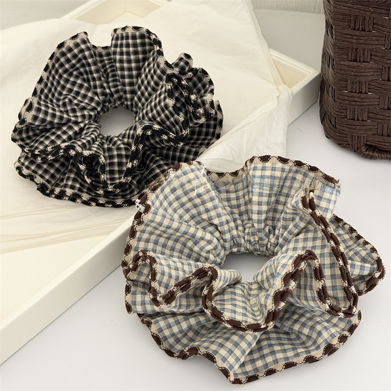 Women's Comfortable Cloth Hair Tie Everyday Wear Blue Black Plaid