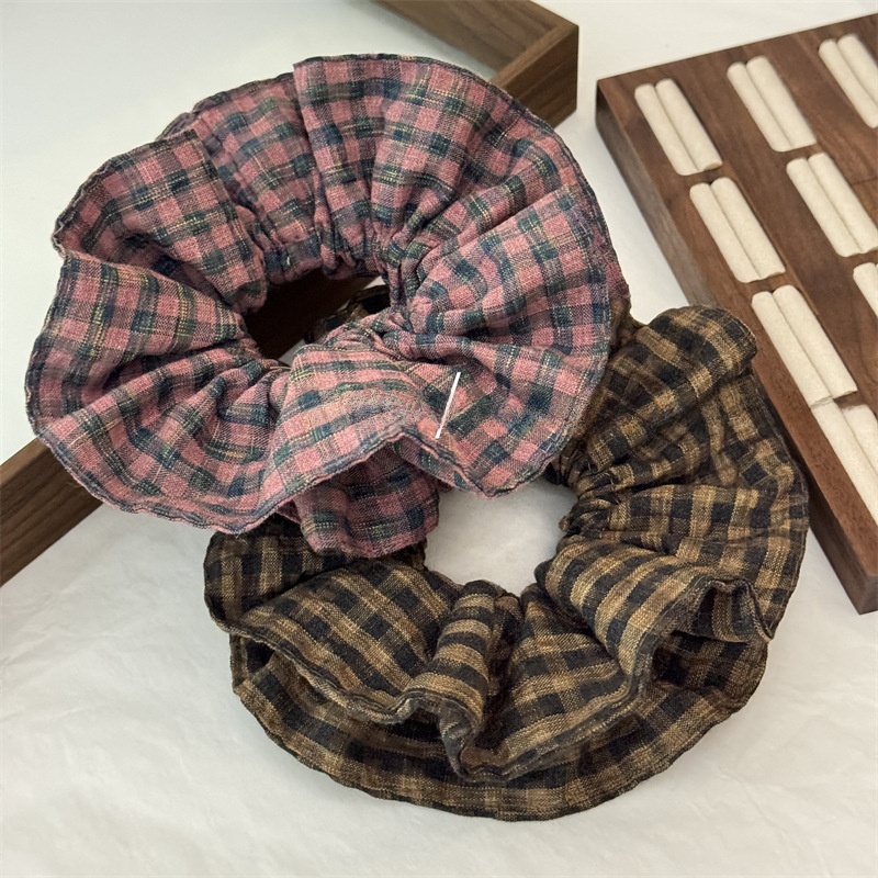 Women's Retro Soft Cloth Everyday Scrunchie Hair Tie Pink Plaid
