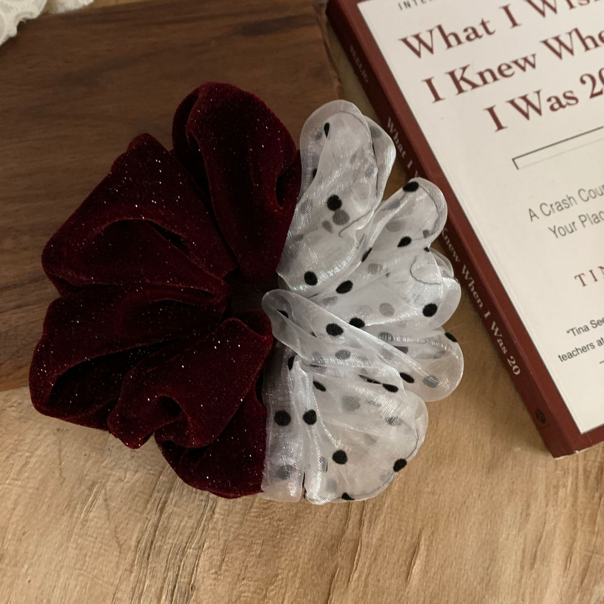 Women's Elegant Velvet Polka Dot Hair Tie Gradient Autumn Winter Scrunchie