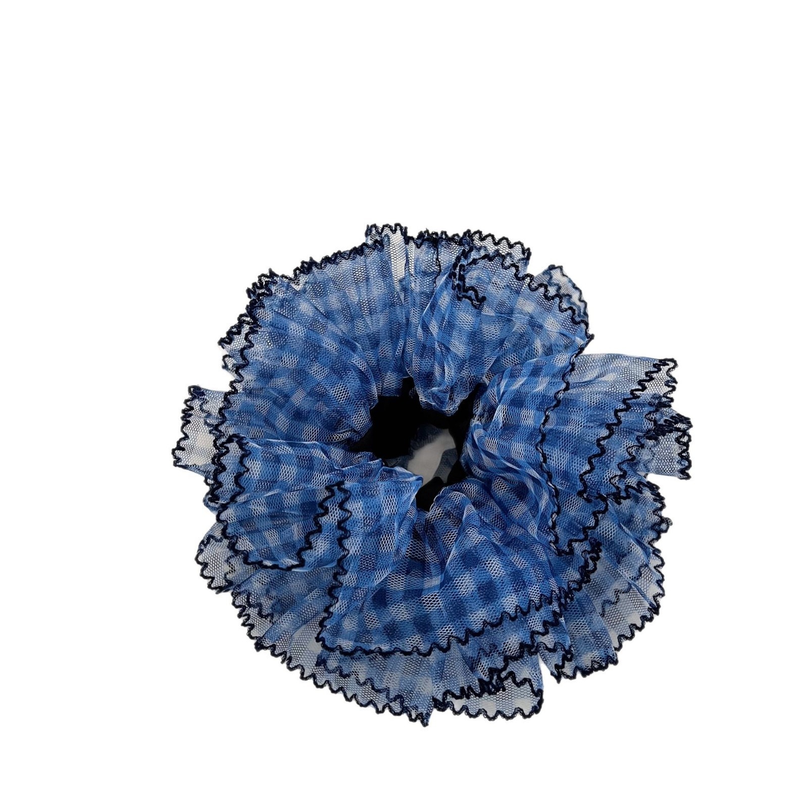Women's Stylish Gauze Hair Accessories Scrunchies Blue Checkered Plaid