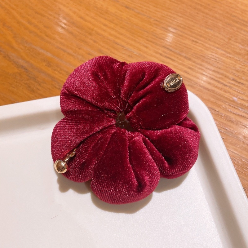 Women's Sweet Velvet Gold Leaf Hair Ties Elastic Fashionable Winter Headwear