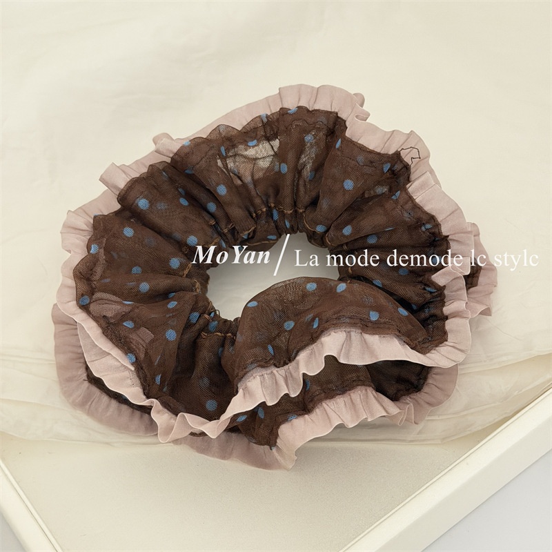 Women's Daily Soft Gauze Hair Scrunchie Navy Blue Polka Dots