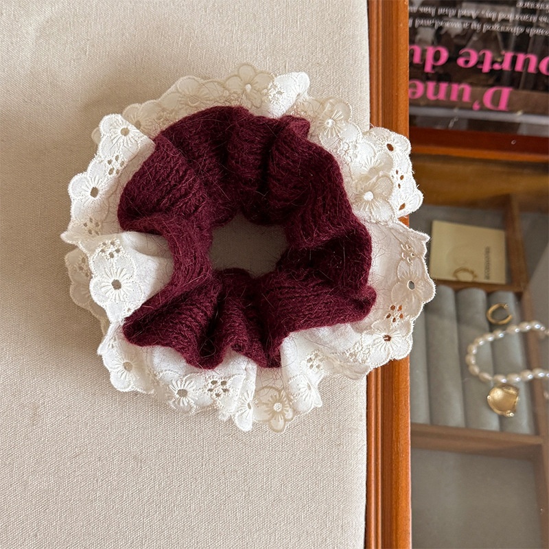 Women's Elegant Lace Knitted Headband Floral Leaf Pattern Coffee Black Wine Red