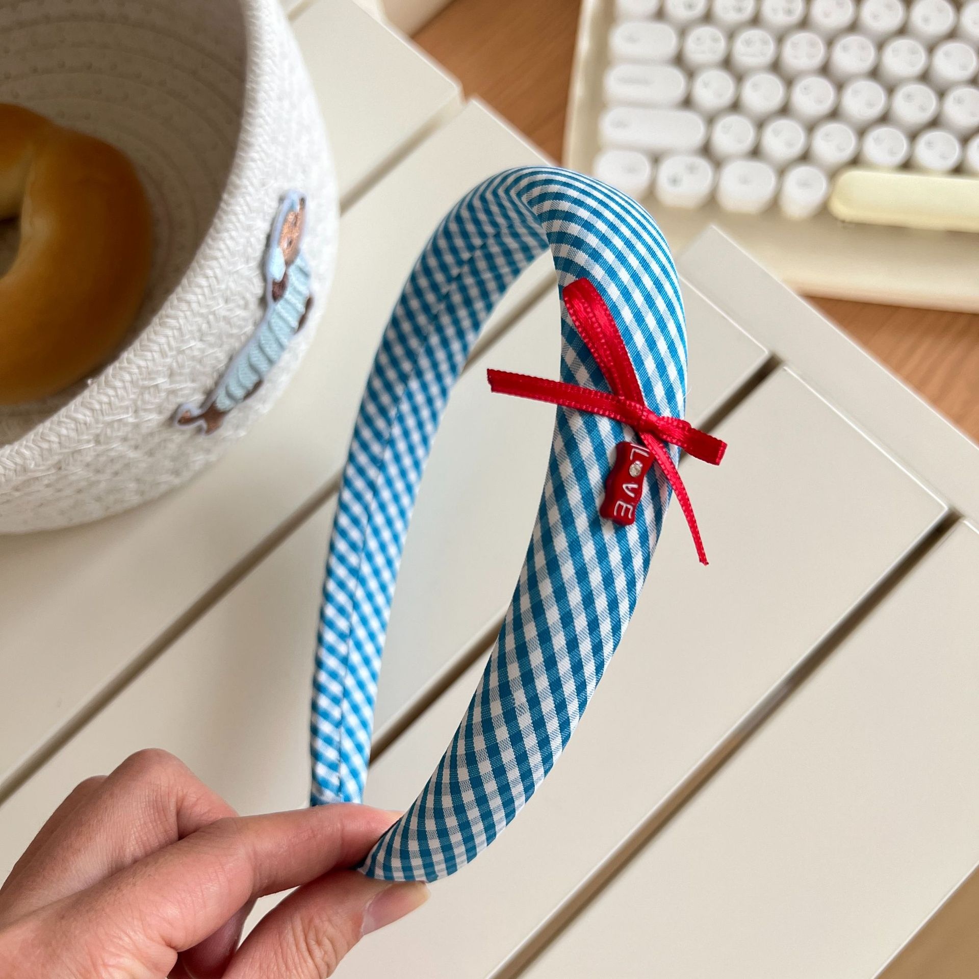 Women's Fabric Bowknot Hair Ties Summer Date Ruffle Bands Multicolor Plaid