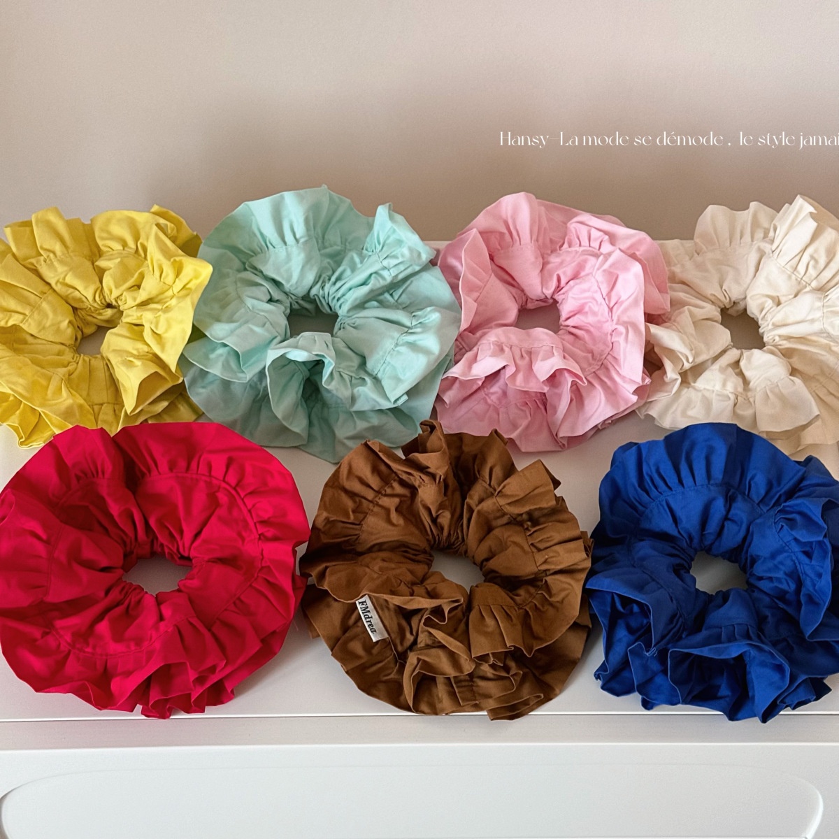 Women's French Satin Ruched Lace Bun Hair Tie Scrunchie Polka Dot