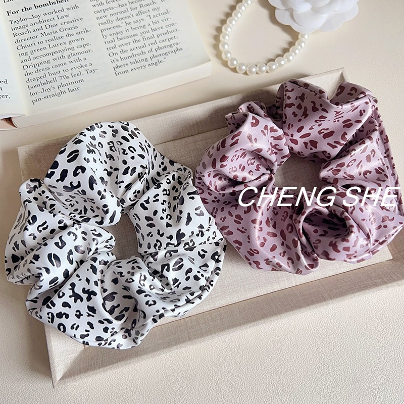 Women's Retro Leopard Print Leather Hair Tie Large Elastic INS Bun Headwear