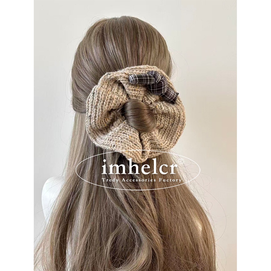 Girls Handmade Yarn Braided Hair Tie Autumn Winter Large Elastic Bow Hair Band