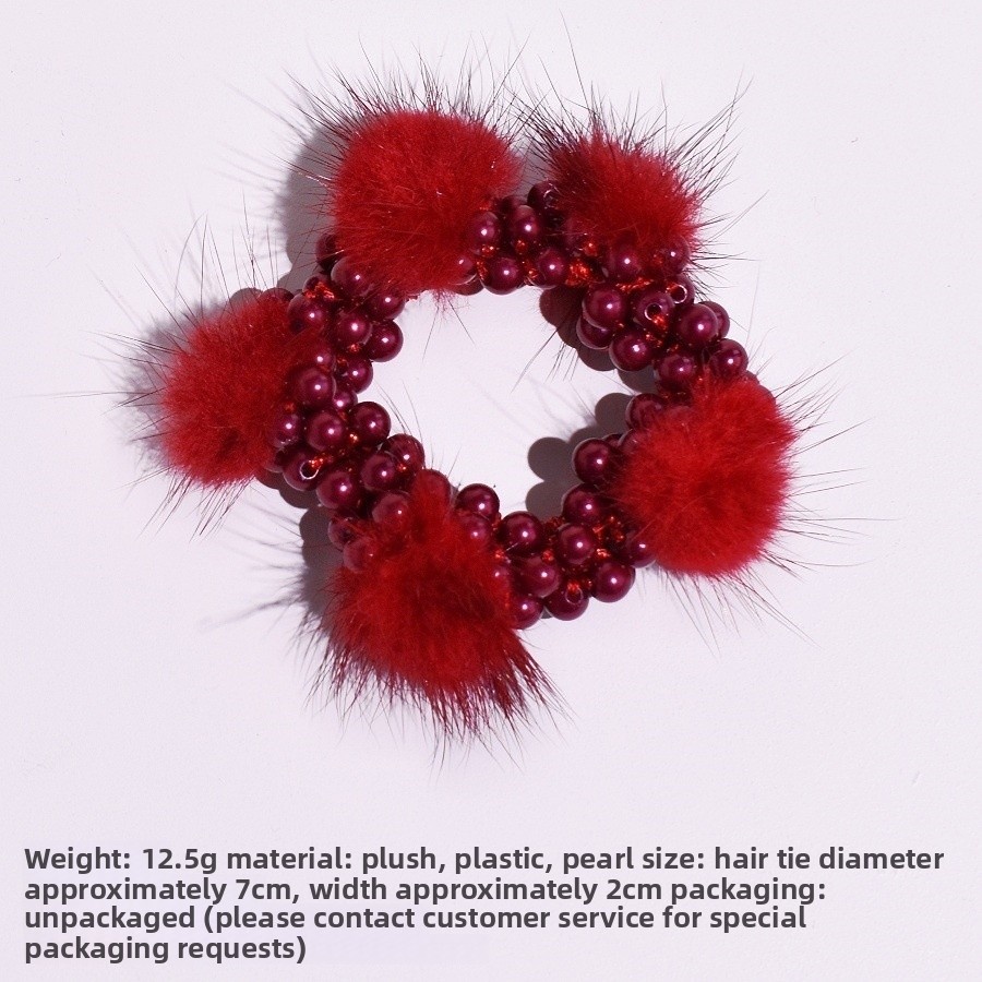 Women's Winter Plush Pearl Hair Tie Solid Color Bubble Ponytail Holder