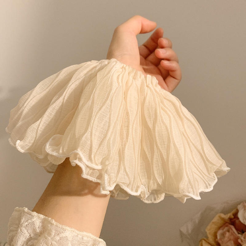 Women's Large Mori Style Scrunchie Beige Polka Dot Cloth Hair Tie