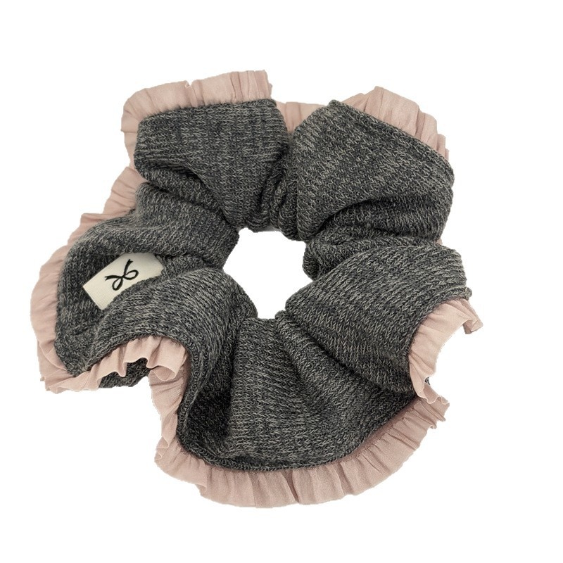 Women's Retro Everyday Soft Knit Hair Tie Grey Floral Color Block