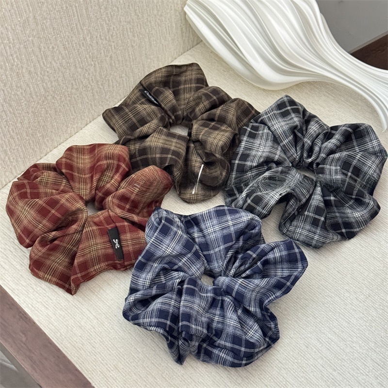 Women's Daily Cloth Scrunchies Retro Hair Ties Checkered Plaid