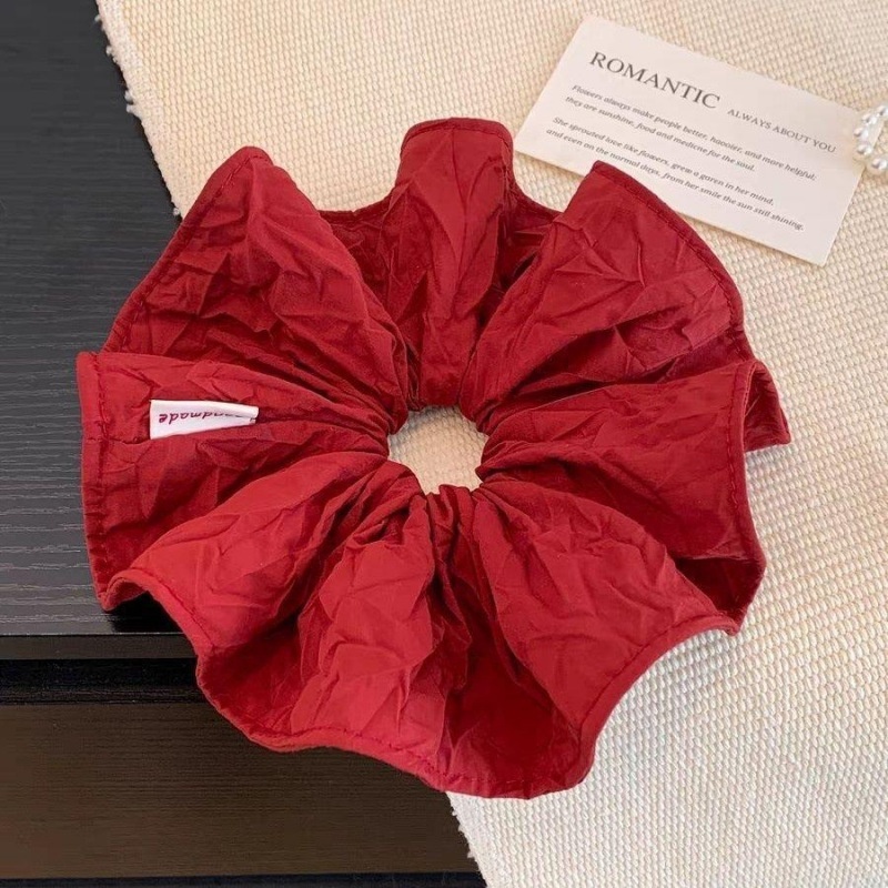 Women's New Style Solid Color Cloth Hair Tie in Elegant Winter Red